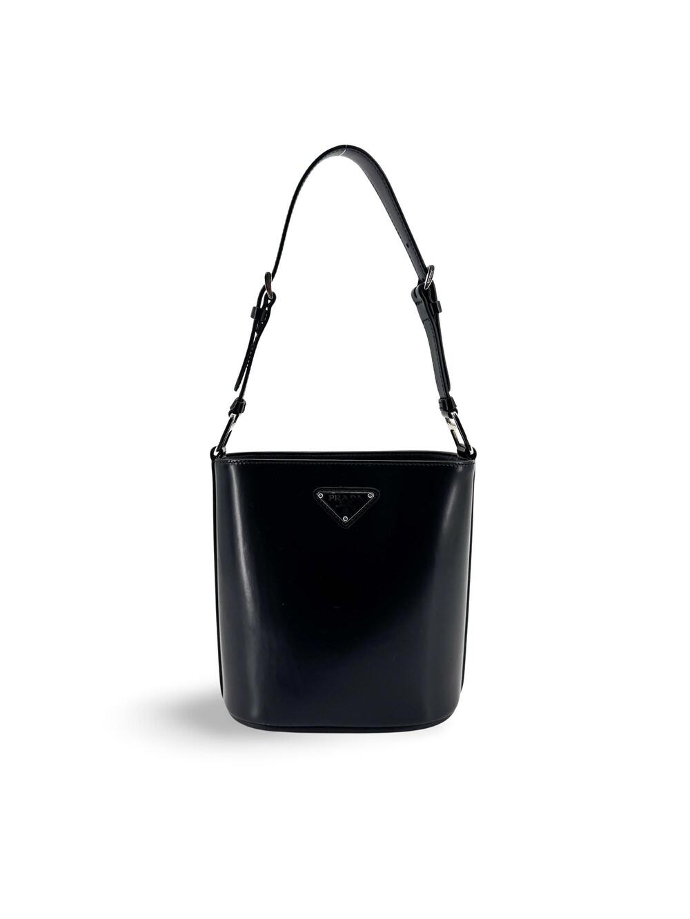 Prada Brushed Leather Bucket Bag Black #375308P92B